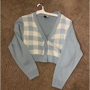 Blue and White plaid cardigan